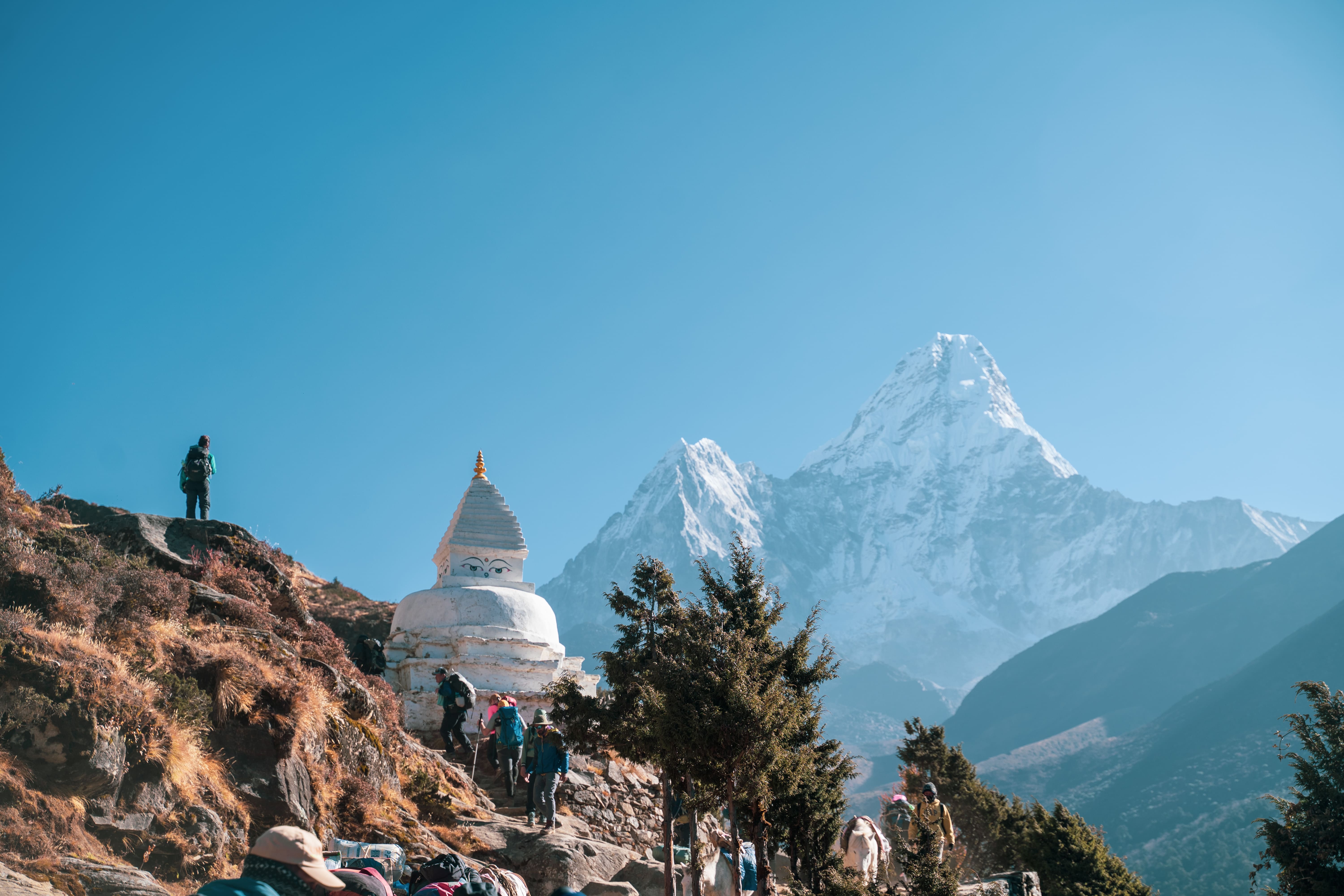 Stupa and trekker on EBC trail